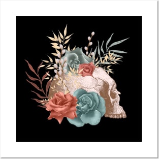 Skull with Floral Roses Posters and Art